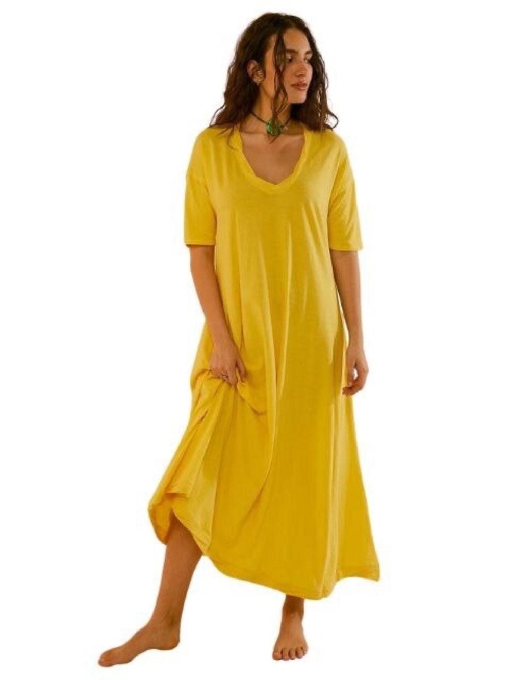 Free People Sunlit Yellow V-Neck Maxi Dress FP